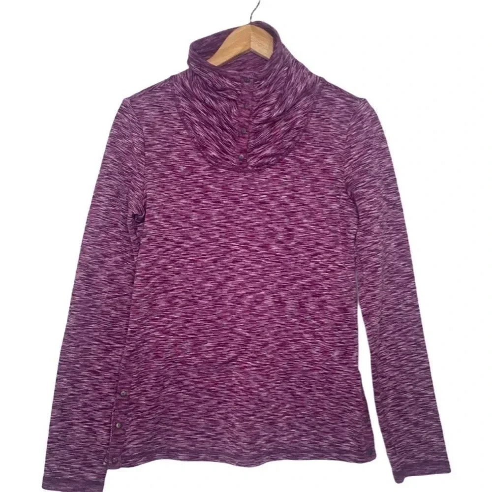 Athleta Purple Spacedye Coastal Button Funnel Neck Pullover Fleece Size Small